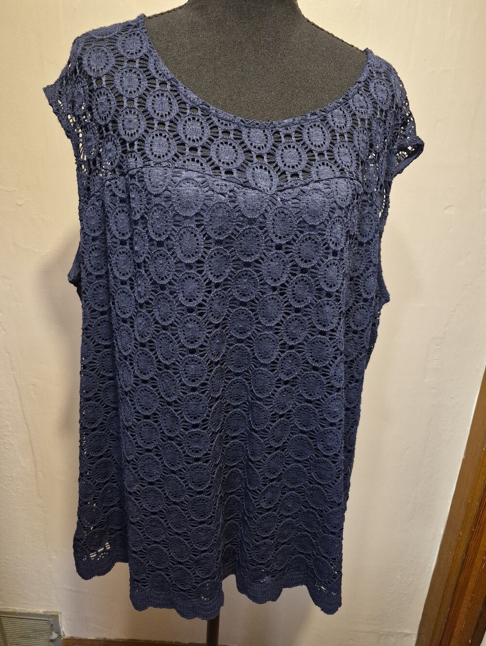 Roz & Ali Navy Lace Sleeveless Blouse 3X